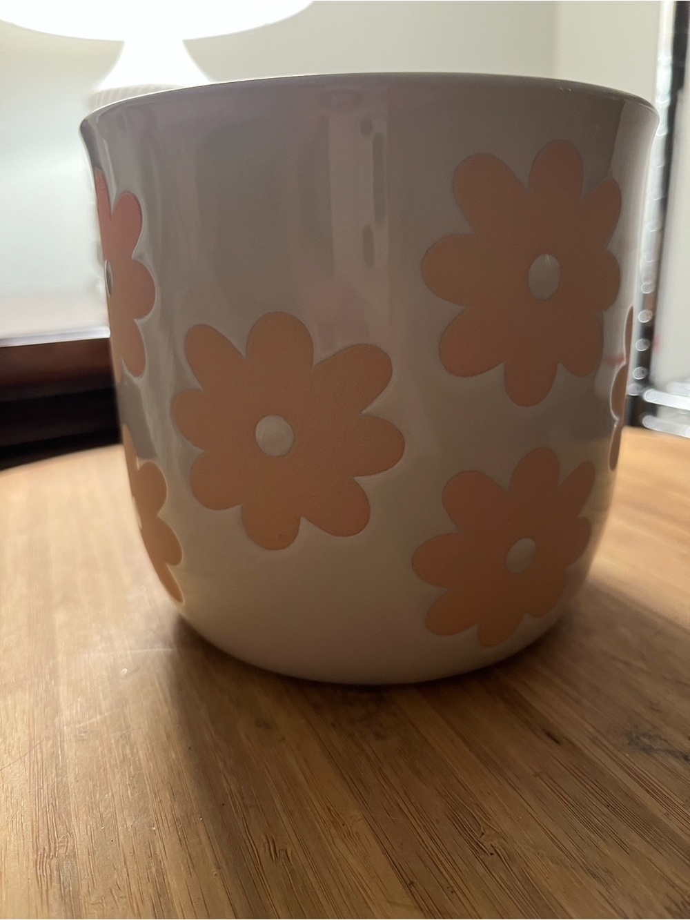 Retro White Vase with Peach Daisy Flowers | Cottagecore Floral Decor